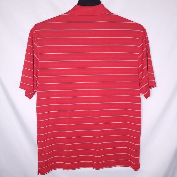 Nike Polo Shirt Mens Medium Striped Red Dri Fit Golf Swoosh - Picture 6 of 12
